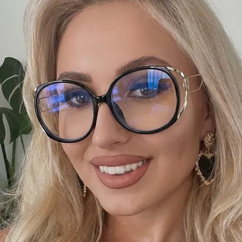 Dames Kattenoog Anti-Blauw Licht Bril Mode Groot Montuur Optische Brillen Voor Zakelijk Kantoor Casual Metaal Plastic Frame Vlakke Glazen
