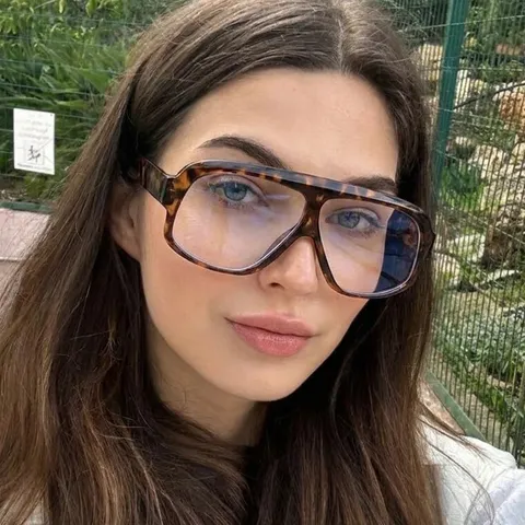 Women Fashion Oversized Blue Light Blocking Eyeglasses Vintage Square PC Frame AC Lens Optical Glasses For Commute Daily Decor