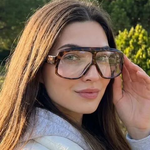 Women Fashion Oversized Blue Light Blocking Eyeglasses Vintage Square PC Frame AC Lens Optical Glasses For Commute Daily Decor
