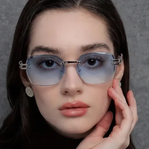 Gafas de Sol Cuadradas Sin Montura De Moda Para Mujeres Hombres Lujo Geométrico Gafas De Sol Sin Marco Protección Solar Al Aire Libre Vacaciones Calle