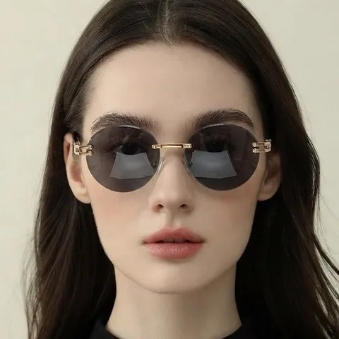 Gafas de Sol Redondas Sin Marco Vintage Para Mujeres Hombres UV400 Borde Cortado Marco de Metal Estilo Callejero Vacaciones