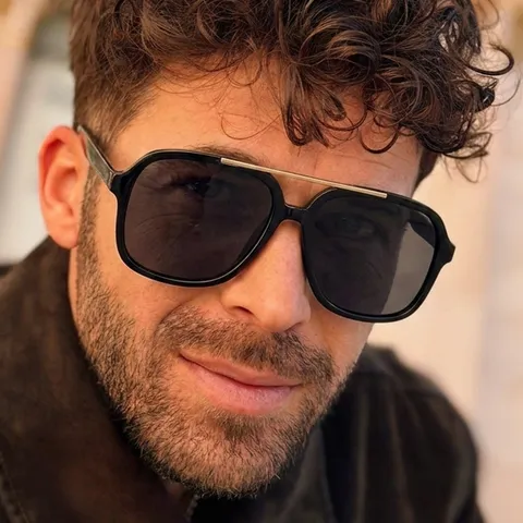 Vintage Vierkante Aviator Zonnebrillen voor Dames Heren Mode Dubbele Brug Metalen Bovenbalk Retro Groot Montuur UV400