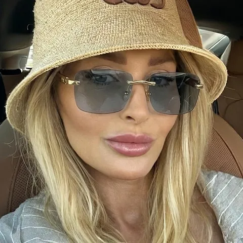 Lunettes de Soleil Carrées Sans Monture à la Mode Bord Découpé Montatura en Métal Verre Dégradé pour Hommes Femmes
