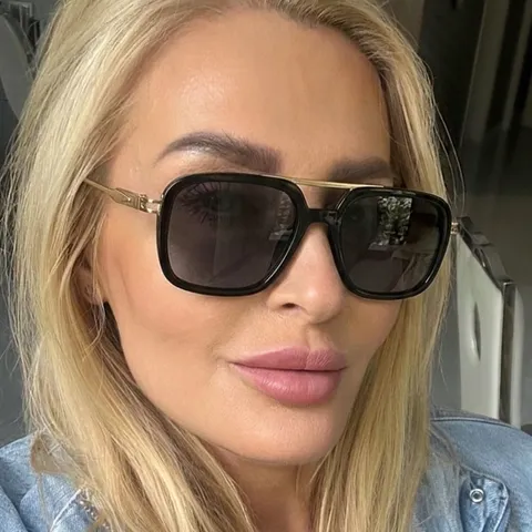 Vintage Oversized Double Bridge Sunglasses For Women Retro Pilot Square Metal Frame Sunglasses UV400 Protection Fashion Eyewear