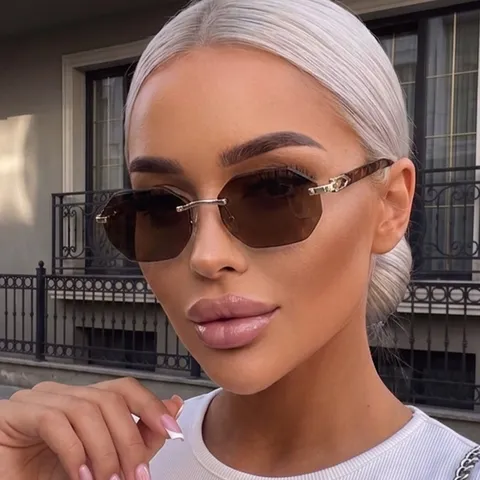 Fashion Rimless Polygon Sunglasses For Women Men Vintage Trendy Cut Edge Frameless Sunglasses Outdoor Streetwear Sunglasses