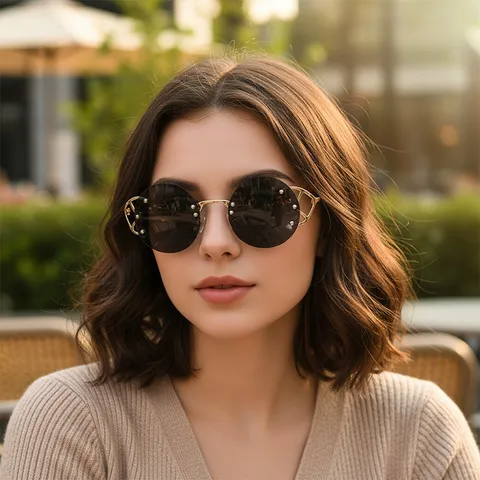 Vintage Randloos Rond Zonnebril Voor Dames Heren Metaal Frame Verloop Glazen Luxe Trend Mode Bril Outdoor Zonbescherming Reizen Sieraden