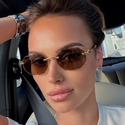 Fashion Rimless Polygon Sunglasses For Women Men Vintage Trendy Cut Edge Frameless Sunglasses Outdoor Streetwear Sunglasses