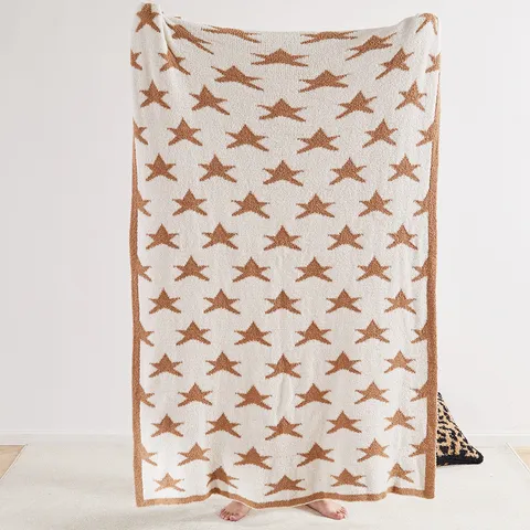 Knitted Jacquard Star Pattern Blanket Soft Warm Fleece Throw Blanket For Children Home Bedding Living Room Decor