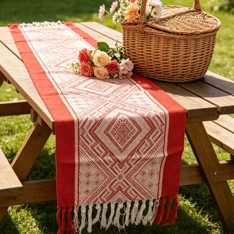 Chemin de Table Tissé Bohémien Avec Glands Géométrique Coton Polyester Décoration de Table à Manger Pour Salon Cuisine Maison