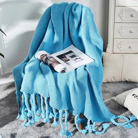 Nordisch Einfarbig Geflochtene Gestrickte Wohndecke Franse Sofadecke Acryl