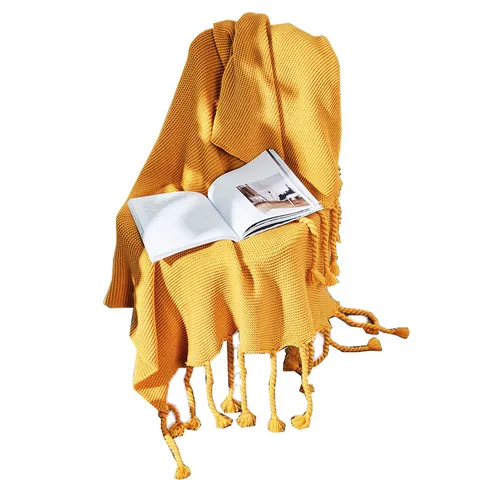 Nordisch Einfarbig Geflochtene Gestrickte Wohndecke Franse Sofadecke Acryl