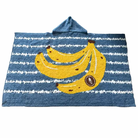 Met Capuchon Jacquard Gebreide Deken Zachte Fluweel Dekensjaal Cape Banaan Streep Cartoon Ontwerp Warme Huisdeken Cadeau