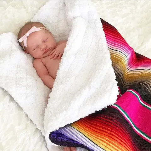 American Style Mexican Rainbow Striped Baby Blanket Soft Lamb Fleece Throw Blanket Ethnic Nap Blanket For Bed Home