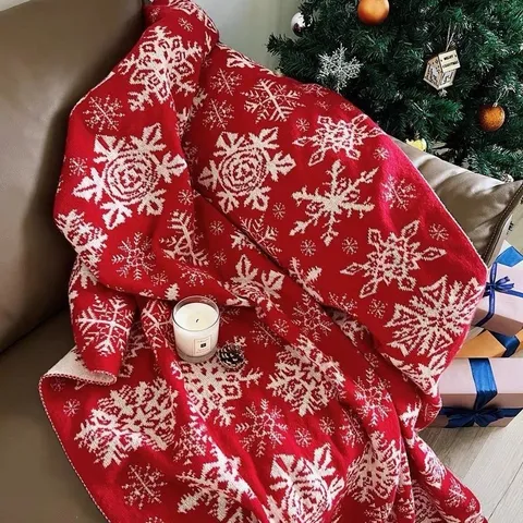Christmas Knitted Jacquard Blanket Soft Warm Throw Blanket For Sofa Bed Nordic Style Snowflake Pattern Holiday Gift Decor