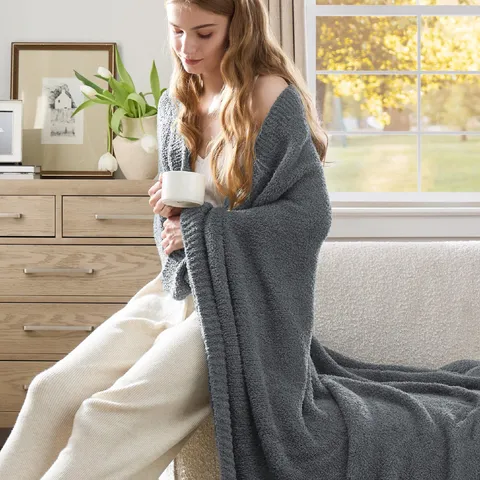 Solid Color Knitted Jacquard Half-Velvet Plush Blanket Soft Warm Cozy Throw Blanket For Sofa Bed Home Decor