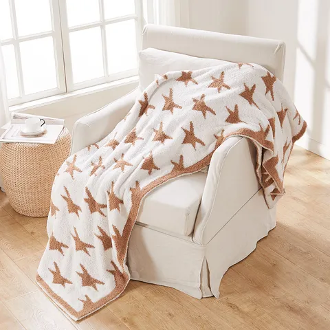 Knitted Jacquard Star Pattern Blanket Soft Warm Fleece Throw Blanket For Children Home Bedding Living Room Decor