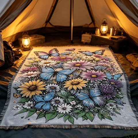 Woven Jacquard Blanket Monarch Butterfly Tapestry Sofa Cover Bed Throw Multipurpose Home Decor Textile