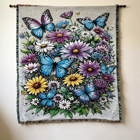 Woven Jacquard Blanket Monarch Butterfly Tapestry Sofa Cover Bed Throw Multipurpose Home Decor Textile