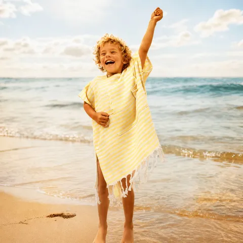 Kinder Kapuze Strandtuch Poncho Gestreift Quasten Saugfähig Schnelltrocknend Bademantel Kinder Badebekleidung Umhang