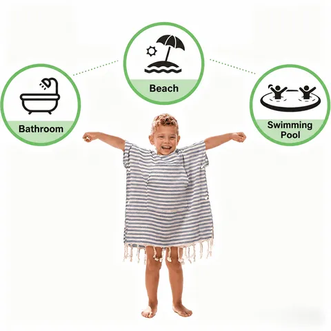 Kinder Kapuze Strandtuch Poncho Gestreift Quasten Saugfähig Schnelltrocknend Bademantel Kinder Badebekleidung Umhang