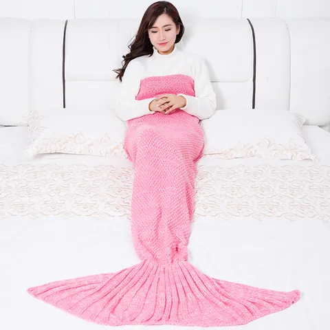 Stile Europeo Acrilico Simil-Cashmere Coperta Coda di Sirena Lavorata a Maglia Morbida Calda Coperta per Divano Letto