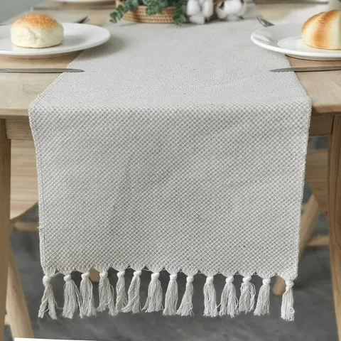 Nordic Solid Color Cotton Linen Table Runner With Handmade Tassels Dining Room Tea Table Decor
