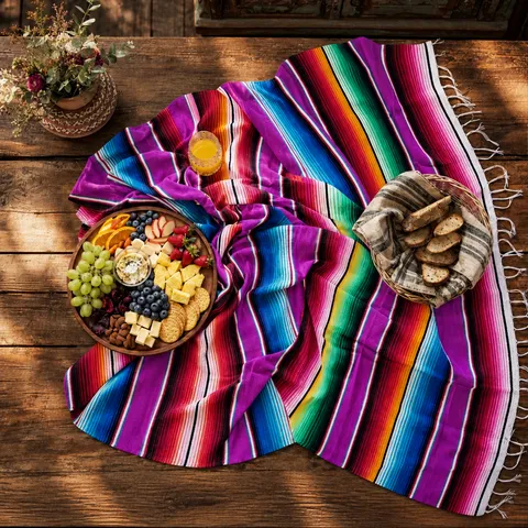 Mexikanische Serape Decke Ethno Streifen Tischläufer Gewebte Franse Strandwurf Picknickmatte Heimdekoration
