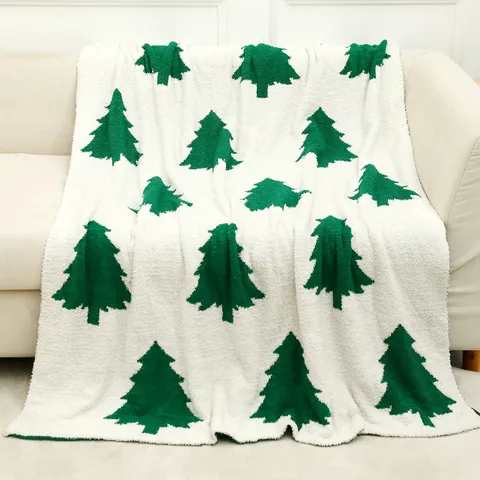 Christmas Blanket Soft Warm Knitted Throw Blanket Gingerbread Man Christmas Tree Pattern Holiday Gift Home Decor