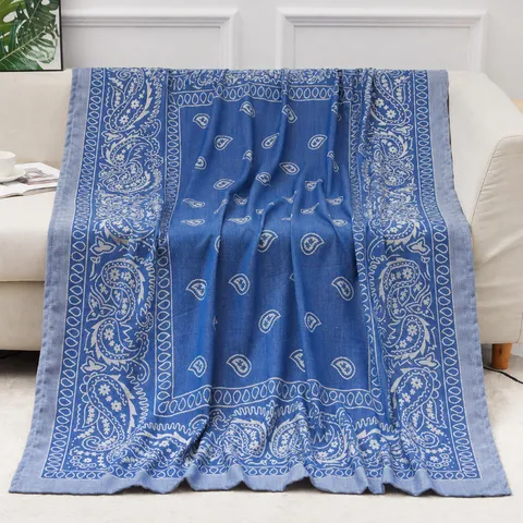 Woven Jacquard Throw Blanket Soft Warm Air Conditioning Blanket Paisley Geometric Pattern Polyester Blanket For Sofa
