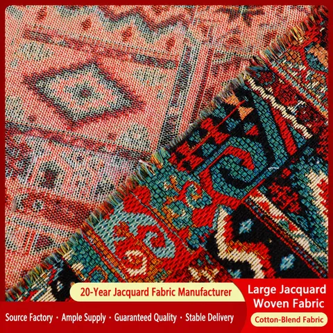 Thick Poly-Cotton Yarn-Dyed Jacquard Fabric Ethnic Style Geometric Pattern For Winter Coat Skirt Bag Sofa