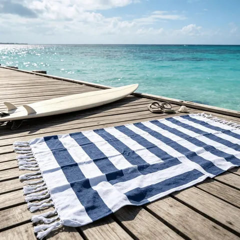 Telo Mare Turco in Poliestere-Cotone Jacquard Tessuto Con Nappe Telo Doccia Rigato ad Asciugatura Rapida Per Viaggi all'Aperto