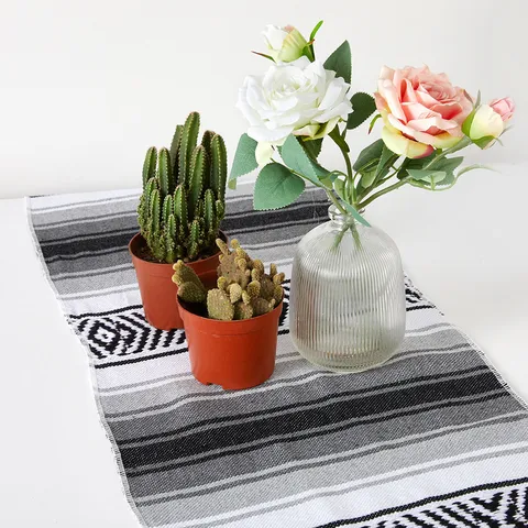 Mexican Style Handcrafted Rainbow Striped Table Runner Woven Tassel Tapestry Blanket For Home Party Dining Decor