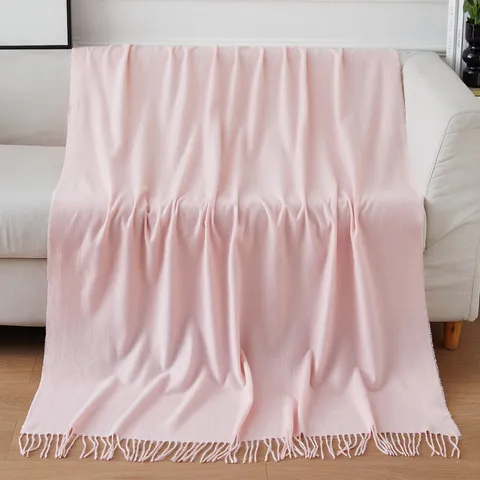 Solid Color Tassel Throw Blanket Lightweight Polyester Fringe Couch Cover Soft Blanket For Living Room Sofa Bed Home Decor