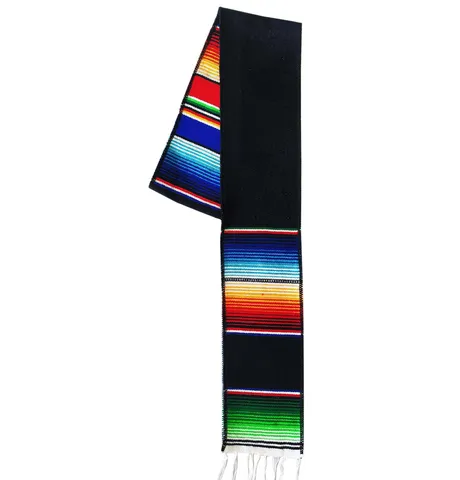 Mexicaanse Stijl Afstudeer Sjerp Polyester Katoen Kleurrijke Strepen Geborduurde Stola Unisex Afstudeerfeest Sjaal