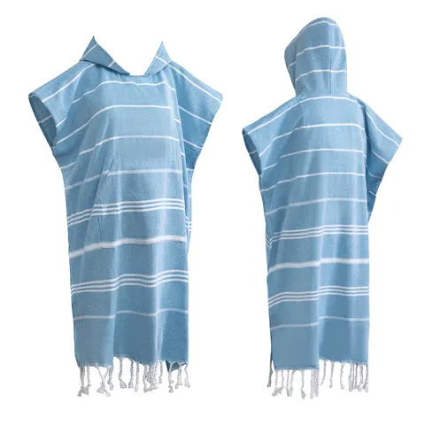 Serviette de Plage à Capuche Unisexe Peignoir Séchage Rapide Rayé Glands Poncho de Surf Maillot de Bain Peignoir de Bain