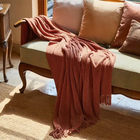 Nordic Style Solid Color Knitted Sofa Blanket Tassel Fringe Throw Blanket Soft Warm Office Nap Blanket Air Conditioning Blanket