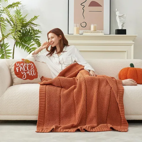 Acrylic Knitted Throw Blanket Soft Diagonal Stripe Blanket For Sofa Bed Living Room Home Decor Cozy Lightweight Bedspread