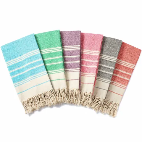 Turkish Style Woven Jacquard Cotton Blend Beach Towel Diamond Pattern Large Bath Blanket With Tassels For Home Travel