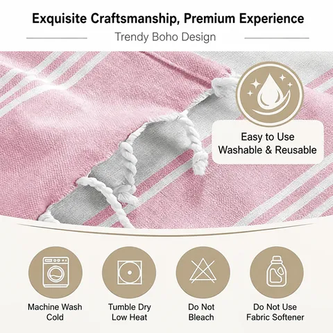Turkish Beach Towel Striped Large Bath Towel Quick Dry Polyester Cotton Travel Blanket with Fringe Summer Vacation Pool Towel