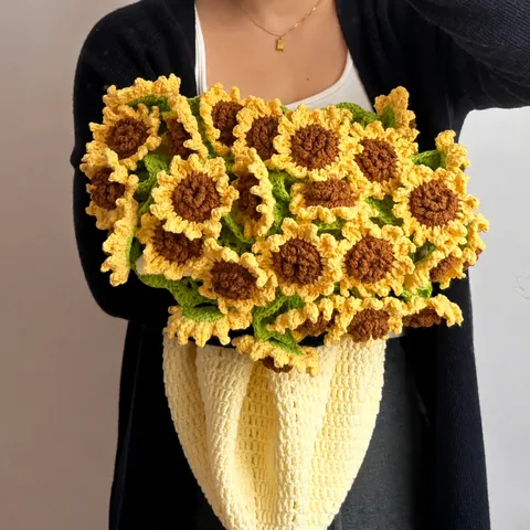 Handgebreide Zonnebloem Deken Gehaakte Bloemenboeket Zachte Warme Plaid Creatief Cadeau Huisdecoratie