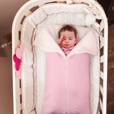 Baby Sleeping Bag Knitted Anti-Kick Quilt Double Layer Swaddle Stroller Blanket Acrylic Lambswool Newborn Infant Sleep Sack