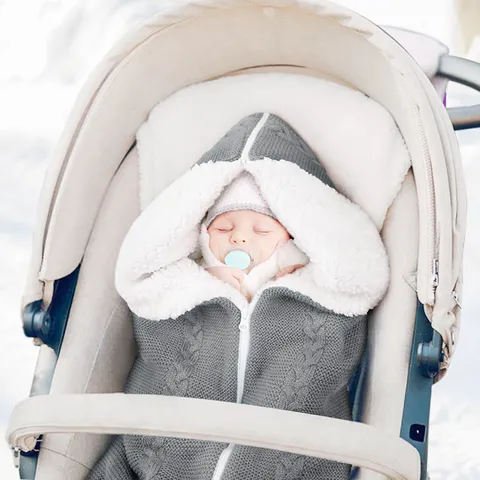 Baby Sleeping Bag Knitted Anti-Kick Quilt Double Layer Swaddle Stroller Blanket Acrylic Lambswool Newborn Infant Sleep Sack