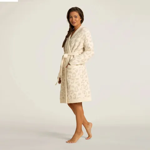 Vestaglia Cardigan a Manica Lunga con Stampa Leopardata in Ciniglia Ispessita Invernale da Donna Indumenti da Notte