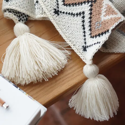 Bohemian Knitted Throw Blanket Acrylic Fringe Decorative Blanket For Sofa Bed And Living Room Warm Soft Blanket