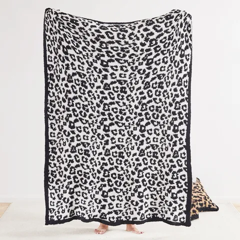 Leopard Print Faux Cashmere Throw Blanket Soft Knit Warm Blanket For Sofa Bed Home