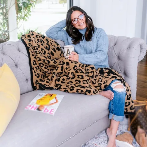 Leopard Print Faux Cashmere Throw Blanket Soft Knit Warm Blanket For Sofa Bed Home