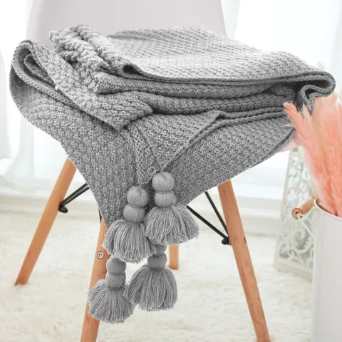 Nordic Knitted Throw Blanket Tassel Pom-poms Pineapple Pattern Air Conditioning Sofa Bed Blanket Home Decor