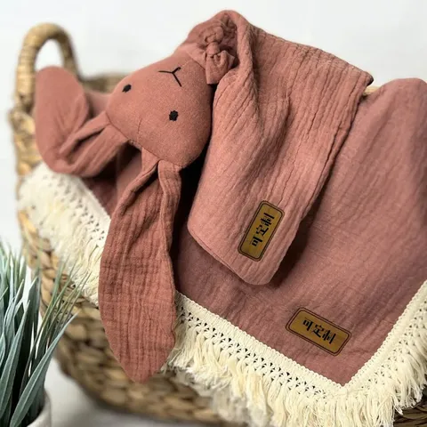 Infant Gauze Blanket Double Layer Cotton Swaddle Newborn Baby Receiving Blanket With Tassels Solid Color Breathable