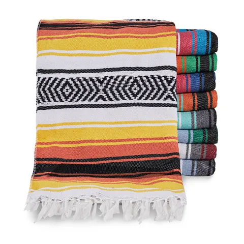 Hand Woven Mexican Blanket Bohemian Geometric Throw Blanket With Tassels Soft Cotton Bed Sofa Beach Picnic Decor