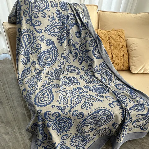 Couverture Jeté Jacquard Tissé Pour Canapé Lit Voyage en Avion Chaud Doux Motif Géométrique Paisley Couverture Décorative